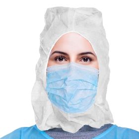 Protective Hoods. Pack of 1000 Disposable White Polypropylene 18 gsm Hooded Caps. Universal Size PPE Hair Covers in Bulk. Breathable; Unisex. Industri