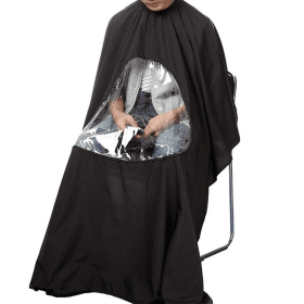 Professional Salon Apron Waterproof Cape Barber Styling Tool Salon Hairdresser Visible Apron Hair Cutting Hairdressing Gown Cape (Color: Black)