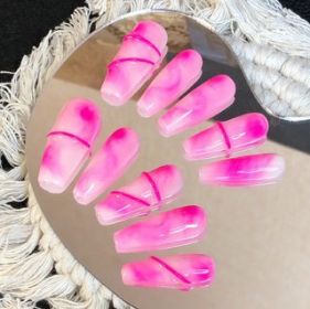 Pink Coffin Nails Press on Nails Long,Design by Nail Technician, Handmade Painted Nail Art (Small,Meidum,Large) (Color: Large)